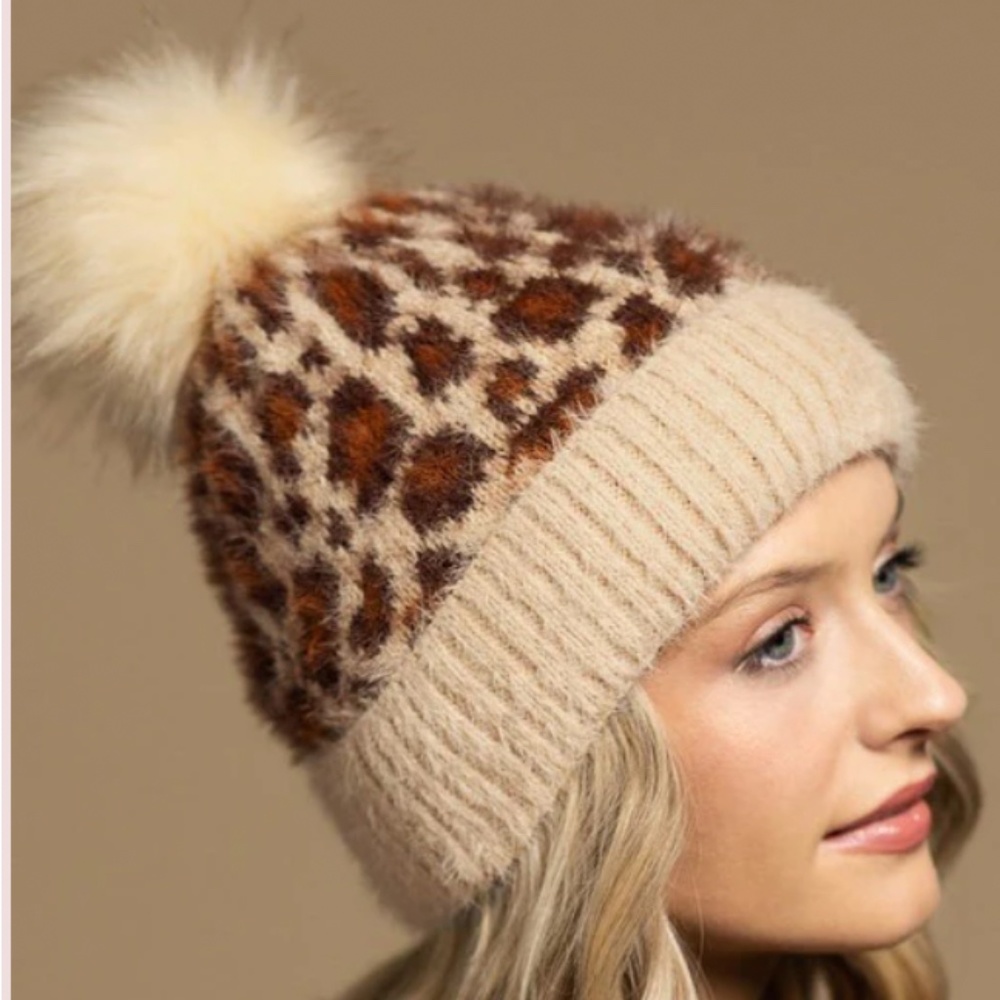 Adorable Leopard Beanie - Oatmeal